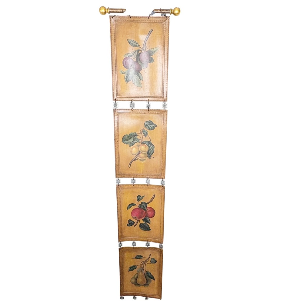 Vintage 4 Tier Fruit Botanical Wall Hanging Faux Leather 12x 68 Vertical Art - Picture 11 of 11